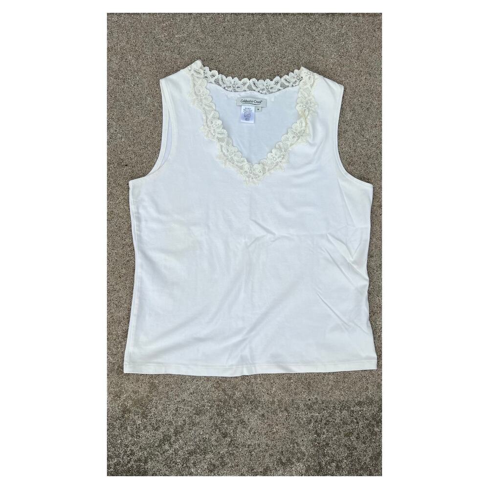 Vtg Coldwater Creek Blouse Medium Y2K Cottagecore Minimalist Sleeveless Tank Top